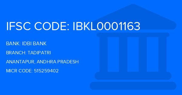 Idbi Bank Tadipatri Branch IFSC Code