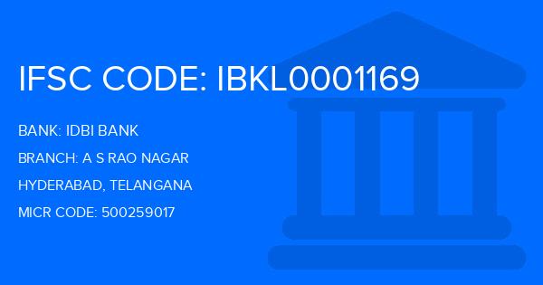 Idbi Bank A S Rao Nagar Branch IFSC Code