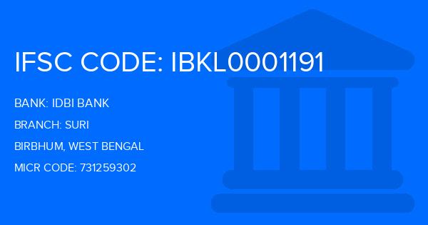 Idbi Bank Suri Branch IFSC Code