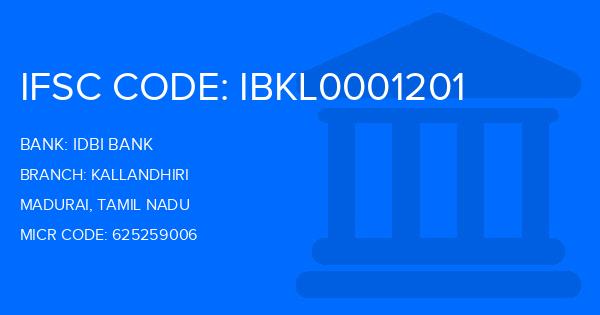 Idbi Bank Kallandhiri Branch IFSC Code
