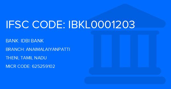 Idbi Bank Anaimalaiyanpatti Branch IFSC Code