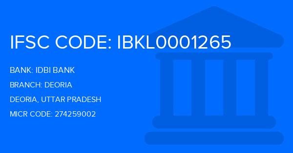 Idbi Bank Deoria Branch IFSC Code
