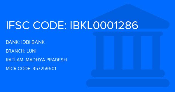 Idbi Bank Luni Branch IFSC Code