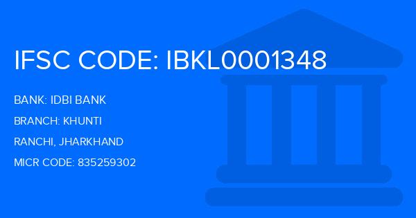 Idbi Bank Khunti Branch IFSC Code