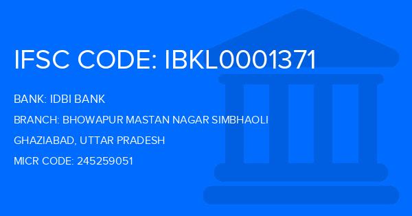 Idbi Bank Bhowapur Mastan Nagar Simbhaoli Branch IFSC Code