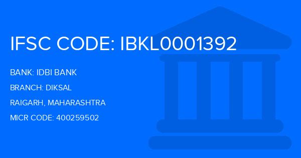 Idbi Bank Diksal Branch IFSC Code