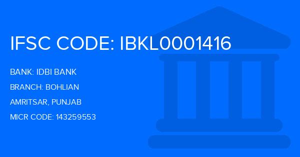 Idbi Bank Bohlian Branch IFSC Code