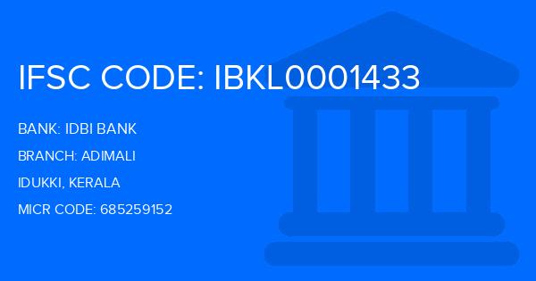Idbi Bank Adimali Branch IFSC Code