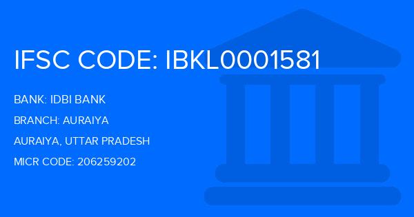 Idbi Bank Auraiya Branch IFSC Code