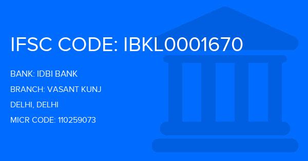 Idbi Bank Vasant Kunj Branch IFSC Code