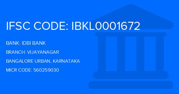 Idbi Bank Vijayanagar Branch IFSC Code