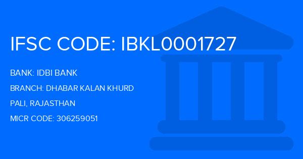 Idbi Bank Dhabar Kalan Khurd Branch IFSC Code