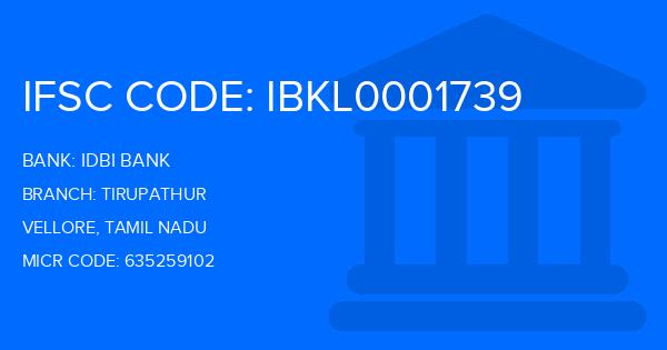 Idbi Bank Tirupathur Branch IFSC Code