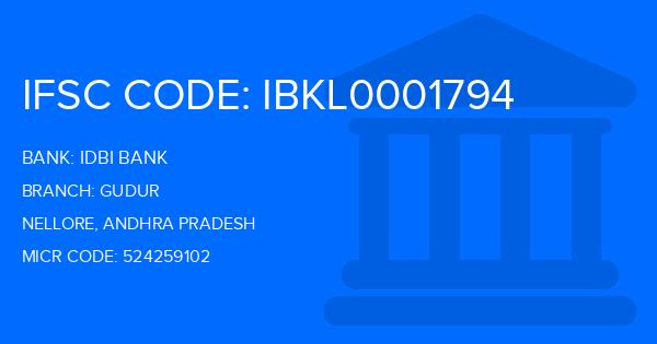 Idbi Bank Gudur Branch IFSC Code