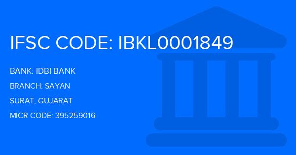 Idbi Bank Sayan Branch IFSC Code