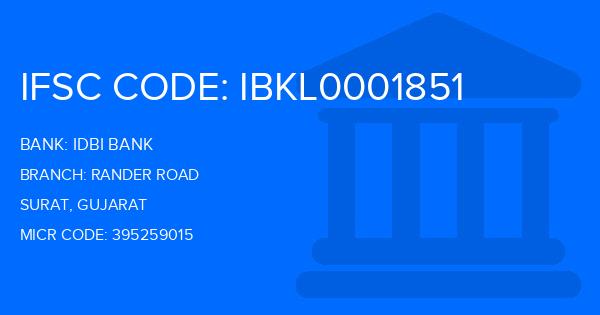 Idbi Bank Rander Road Branch IFSC Code