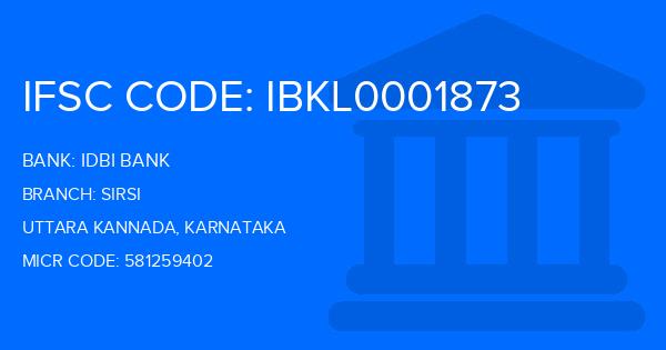 Idbi Bank Sirsi Branch IFSC Code