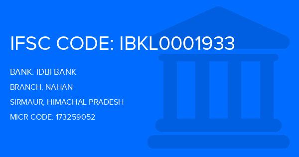 Idbi Bank Nahan Branch IFSC Code