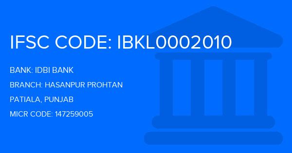 Idbi Bank Hasanpur Prohtan Branch IFSC Code