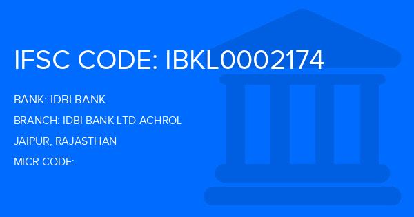 Idbi Bank Idbi Bank Ltd Achrol Branch IFSC Code