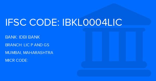 Idbi Bank Lic P And Gs Branch IFSC Code