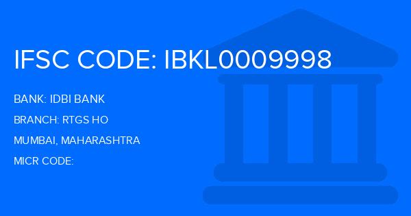 Idbi Bank Rtgs Ho Branch IFSC Code