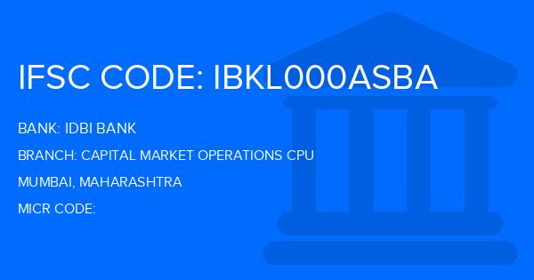 Idbi Bank Capital Market Operations Cpu Branch IFSC Code