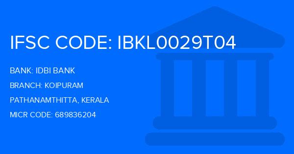 Idbi Bank Koipuram Branch IFSC Code