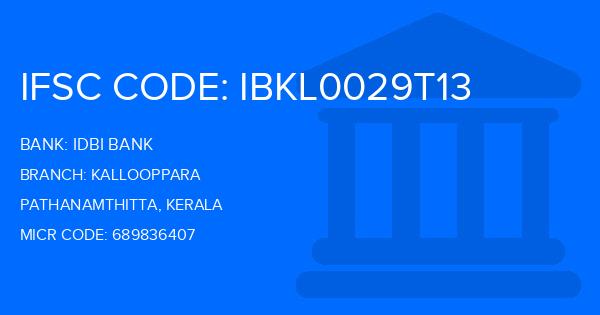 Idbi Bank Kallooppara Branch IFSC Code