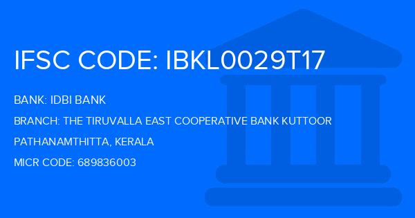 Idbi Bank The Tiruvalla East Cooperative Bank Kuttoor Branch IFSC Code