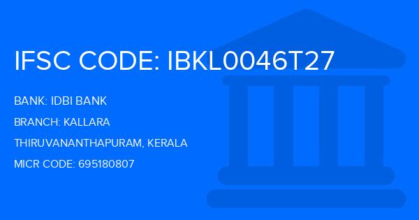 Idbi Bank Kallara Branch IFSC Code