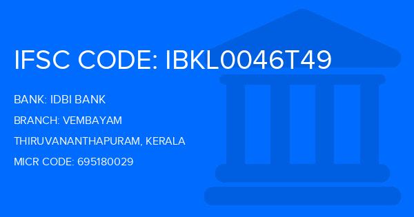 Idbi Bank Vembayam Branch IFSC Code