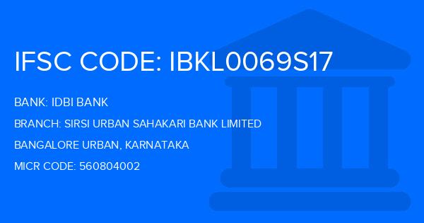 Idbi Bank Sirsi Urban Sahakari Bank Limited Branch IFSC Code