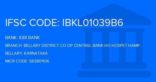Idbi Bank Bellary District Co Op Central Bank Ho Hospet Hampasagara Branch IFSC Code