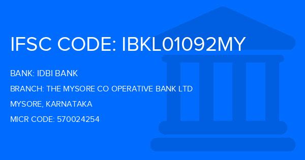 Idbi Bank The Mysore Co Operative Bank Ltd Branch IFSC Code