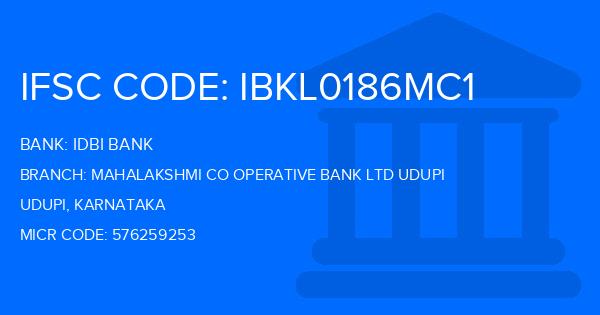 Idbi Bank Mahalakshmi Co Operative Bank Ltd Udupi Branch IFSC Code