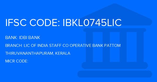 Idbi Bank Lic Of India Staff Co Operative Bank Pattom Branch IFSC Code