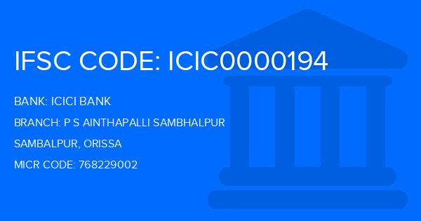 Icici Bank P S Ainthapalli Sambhalpur Branch IFSC Code