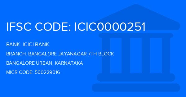 Icici Bank Bangalore Jayanagar 7Th Block Branch IFSC Code