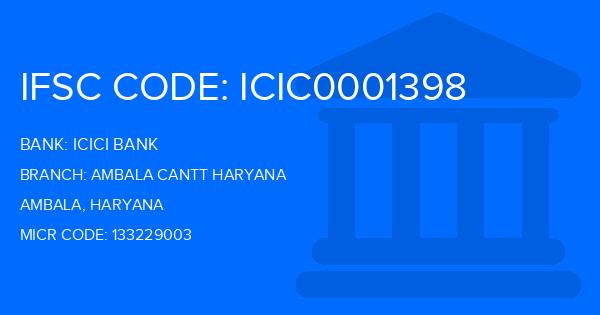 Icici Bank Ambala Cantt Haryana Branch IFSC Code