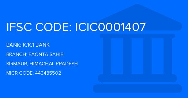 Icici Bank Paonta Sahib Branch IFSC Code