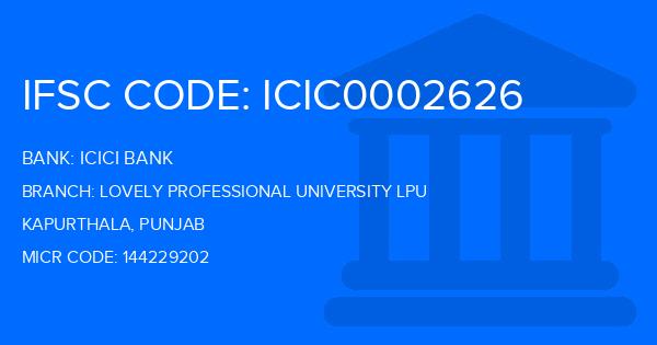 Icici Bank Lovely Professional University Lpu Branch IFSC Code