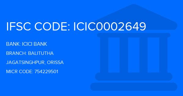 Icici Bank Balitutha Branch IFSC Code