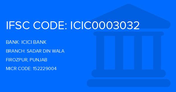 Icici Bank Sadar Din Wala Branch IFSC Code