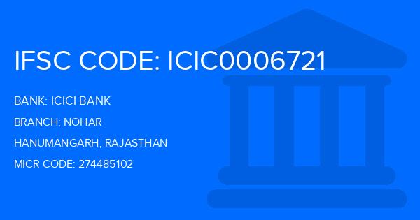Icici Bank Nohar Branch IFSC Code