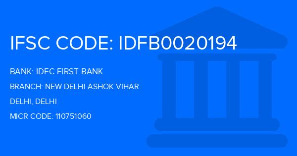 Idfc First Bank New Delhi Ashok Vihar Branch IFSC Code