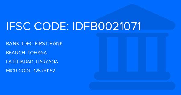 Idfc First Bank Tohana Branch IFSC Code