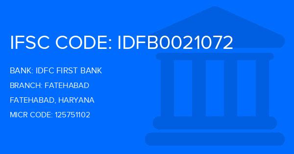 Idfc First Bank Fatehabad Branch IFSC Code