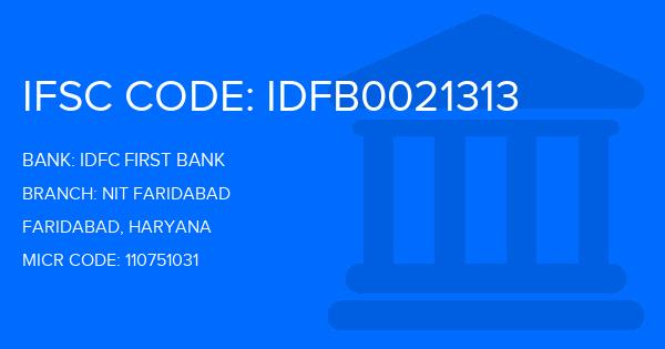 Idfc First Bank Nit Faridabad Branch IFSC Code