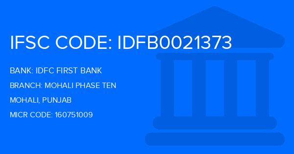 Idfc First Bank Mohali Phase Ten Branch IFSC Code